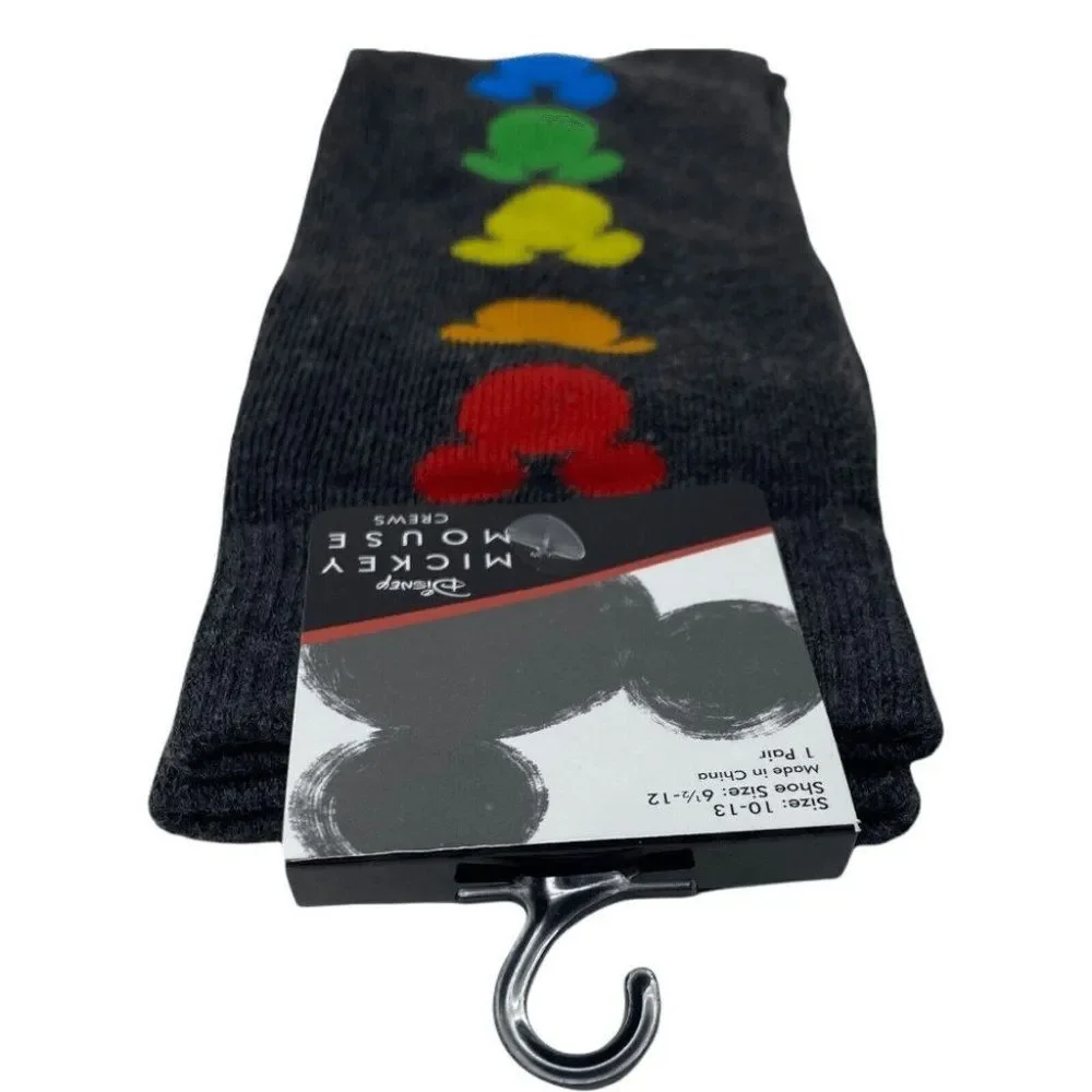Disney Socks Adult Mickey Mouse Crew Rainbow  Colors Size 10-13‎ Pride Love Ears